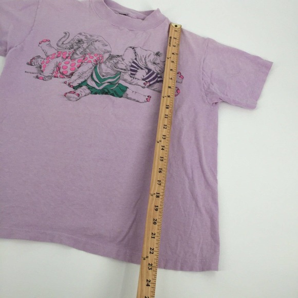 VTG 80s Single Stitch Animals on the Beach Short Sleeve T-Shirt L Light Purple - Picture 7 of 7